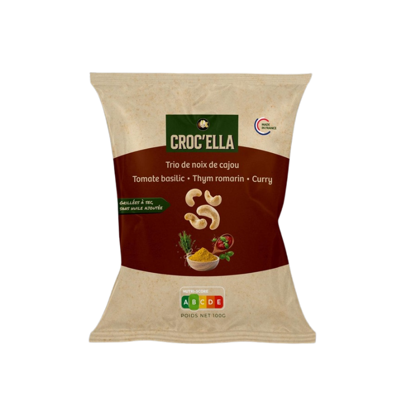 trio de noix de cajou, tomate basilic, thym romarin, curry